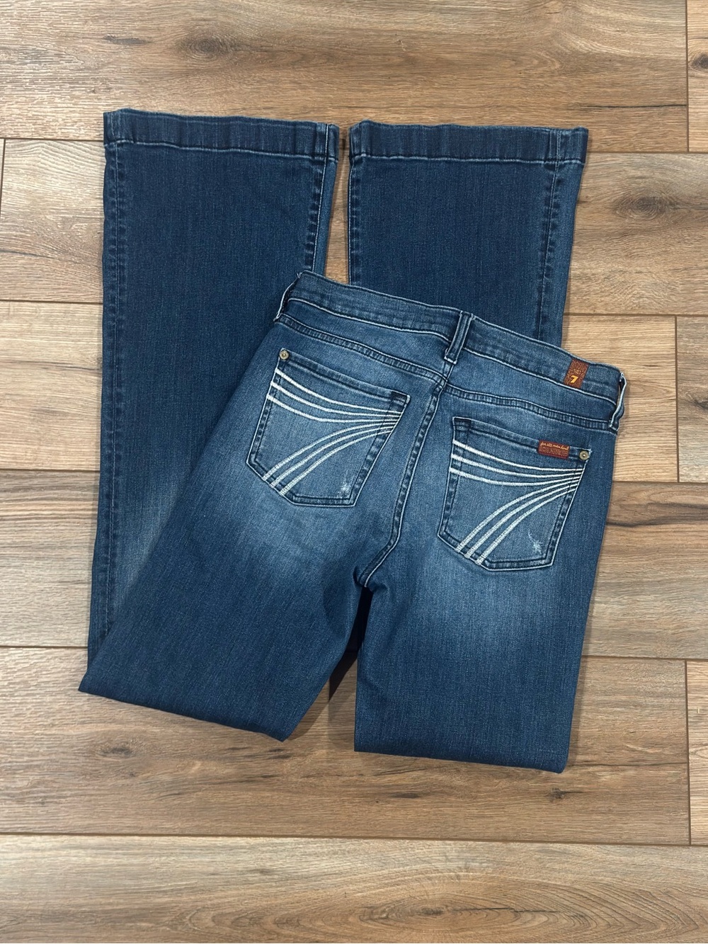 7 FOR ALL MANKIND Western Mid-rise Lake Blue Dojo Trouser Flare Jeans | Size 27
